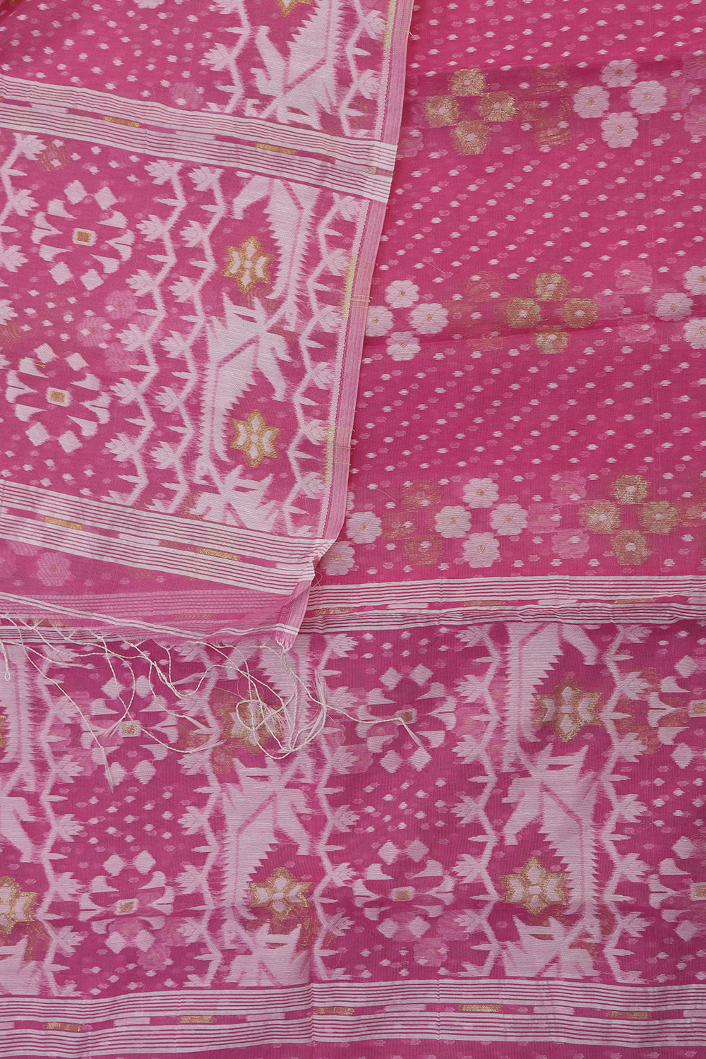 Stylish Pink Jamdani Cotton Silk Suit Set - Unstitched 2-Piece - Luxurion World