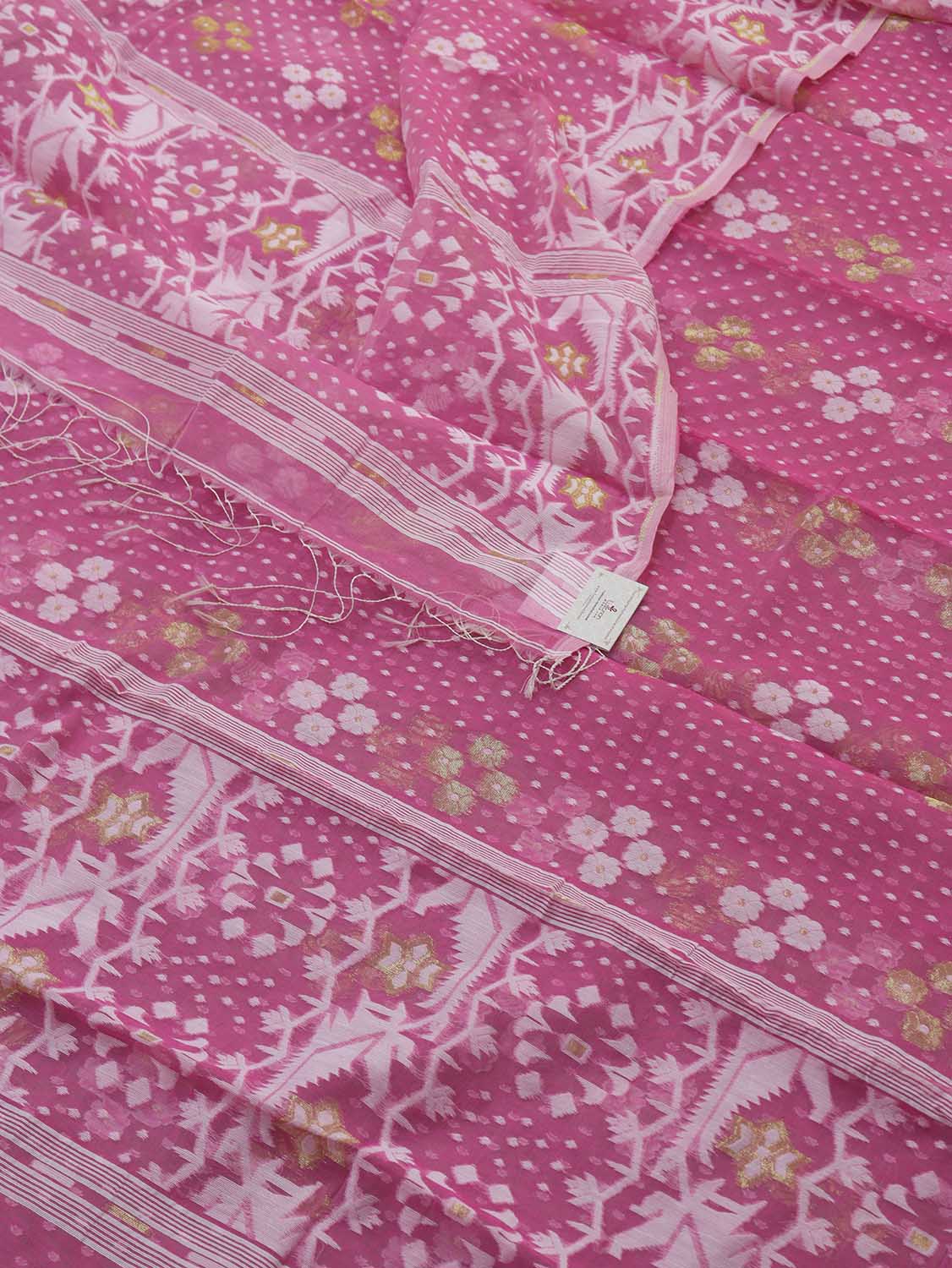 Stylish Pink Jamdani Cotton Silk Suit Set - Unstitched 2-Piece - Luxurion World