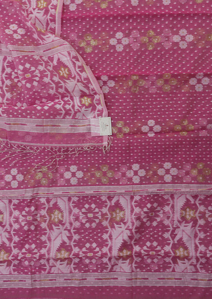 Stylish Pink Jamdani Cotton Silk Suit Set - Unstitched 2-Piece