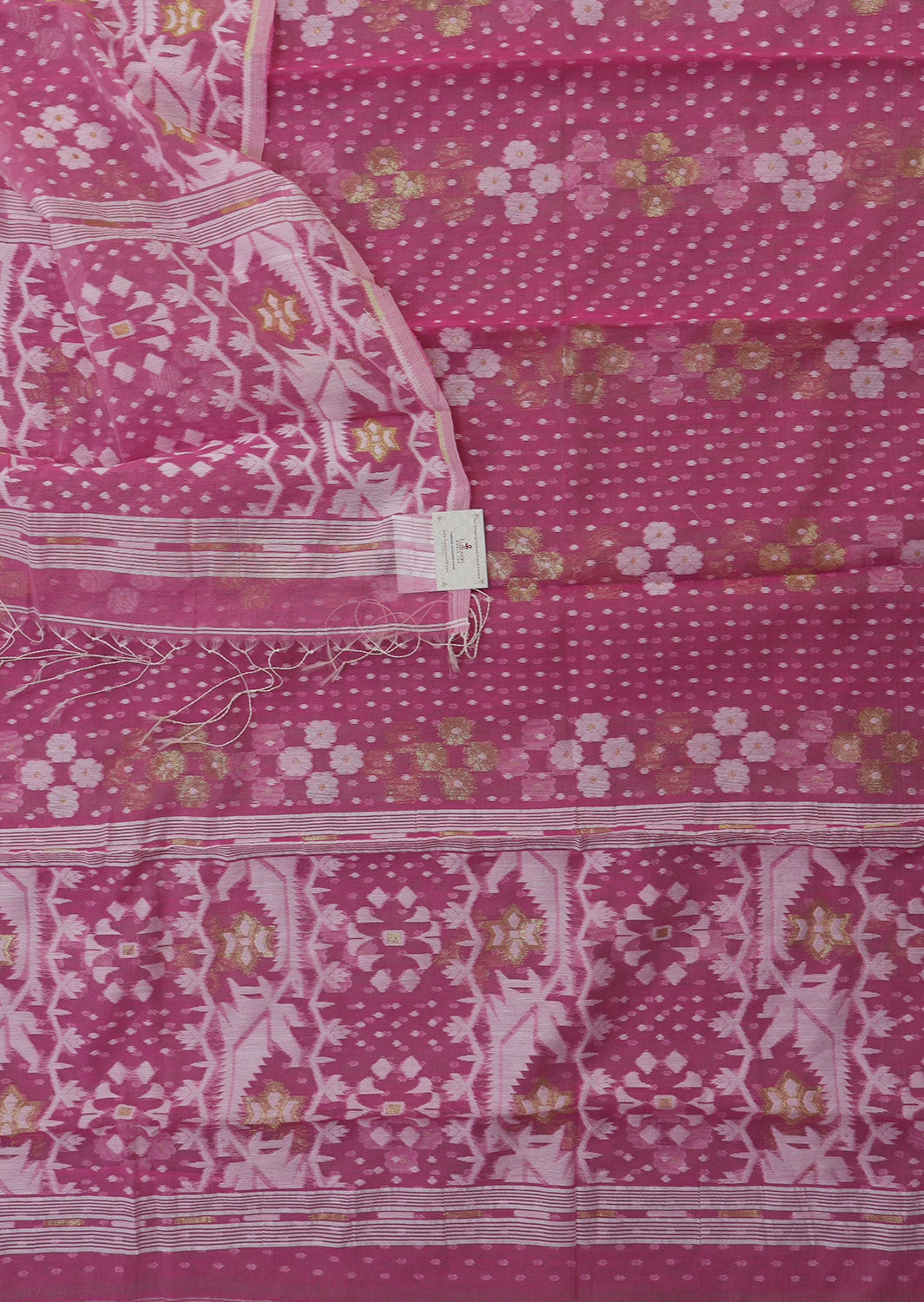 Stylish Pink Jamdani Cotton Silk Suit Set - Unstitched 2-Piece - Luxurion World