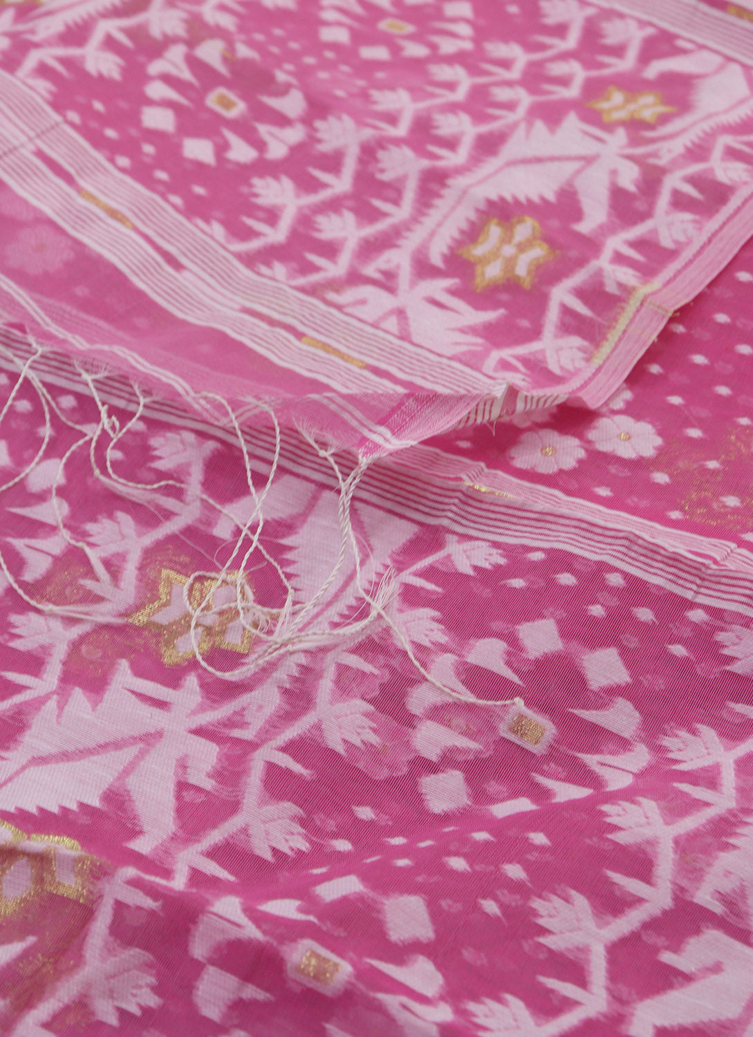 Stylish Pink Jamdani Cotton Silk Suit Set - Unstitched 2-Piece - Luxurion World
