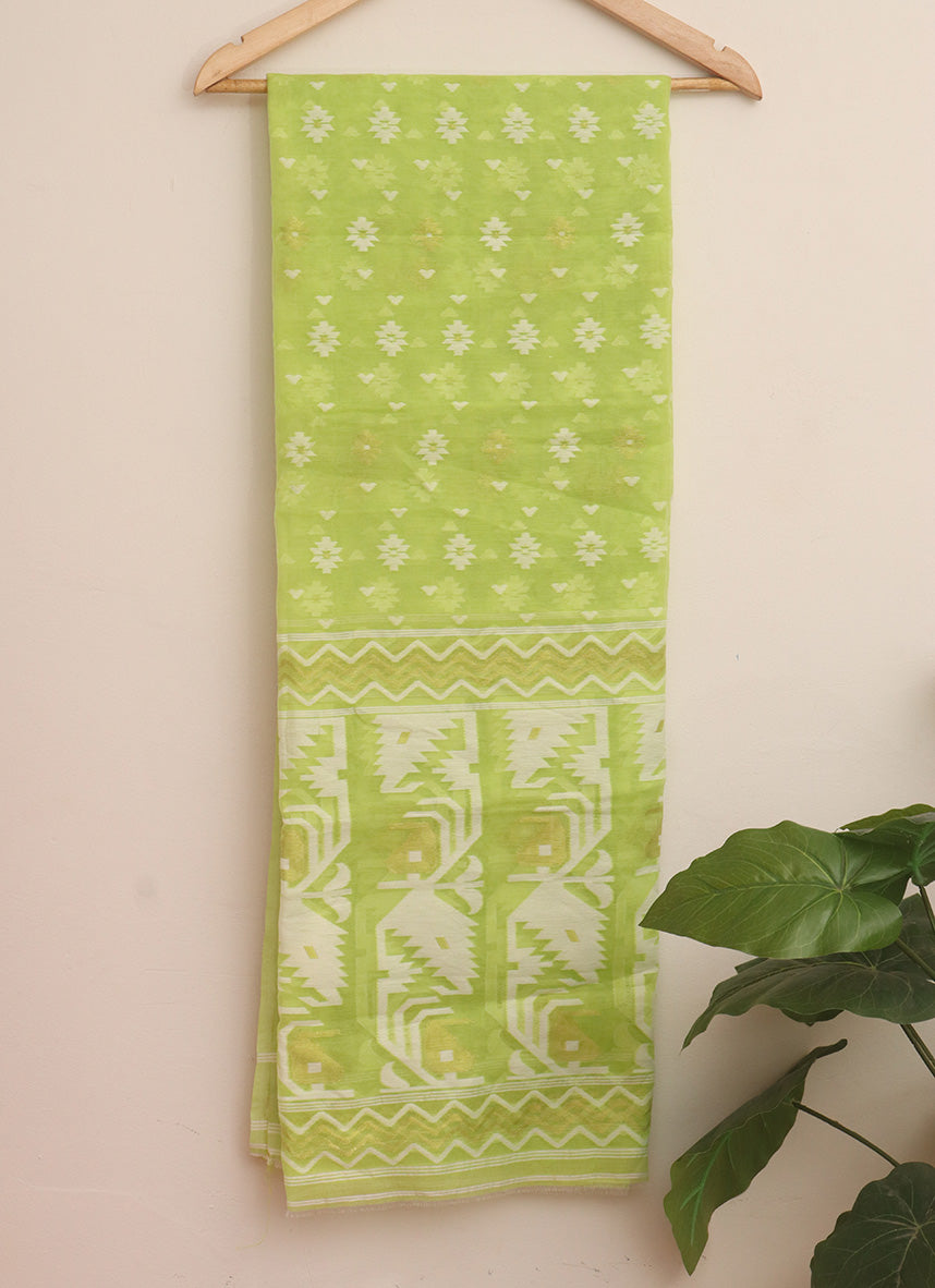 Green Jamdani Cotton Silk Suit Set - Unstitched Two Piece Elegance - Luxurion World