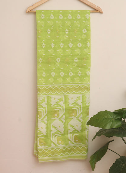 Green Jamdani Cotton Silk Suit Set - Unstitched Two Piece Elegance