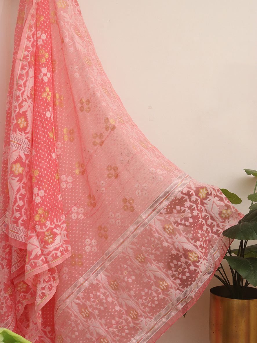 Stylish Pink Jamdani Cotton Silk Suit Set for Women - Unstitched Two Piece Set - Luxurion World