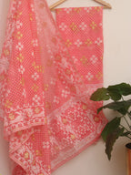 Stylish Pink Jamdani Cotton Silk Suit Set for Women - Unstitched Two Piece Set - Luxurion World
