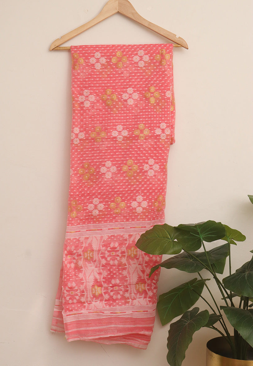 Stylish Pink Jamdani Cotton Silk Suit Set for Women - Unstitched Two Piece Set - Luxurion World