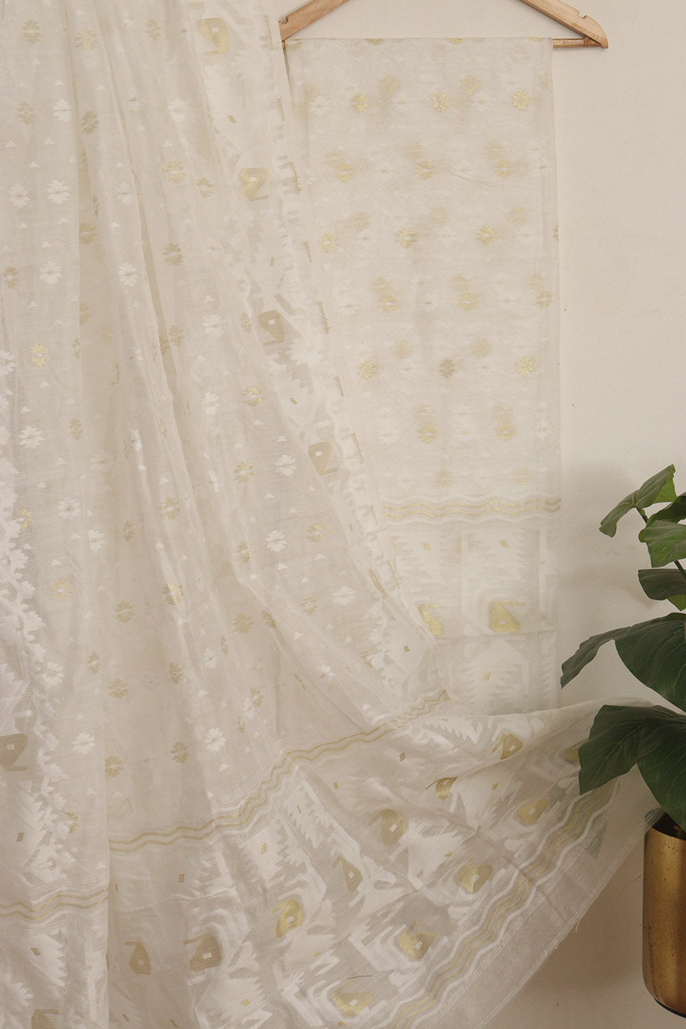 Off White Jamdani Cotton Silk Two Piece Unstitched Suit Set - Luxurion World