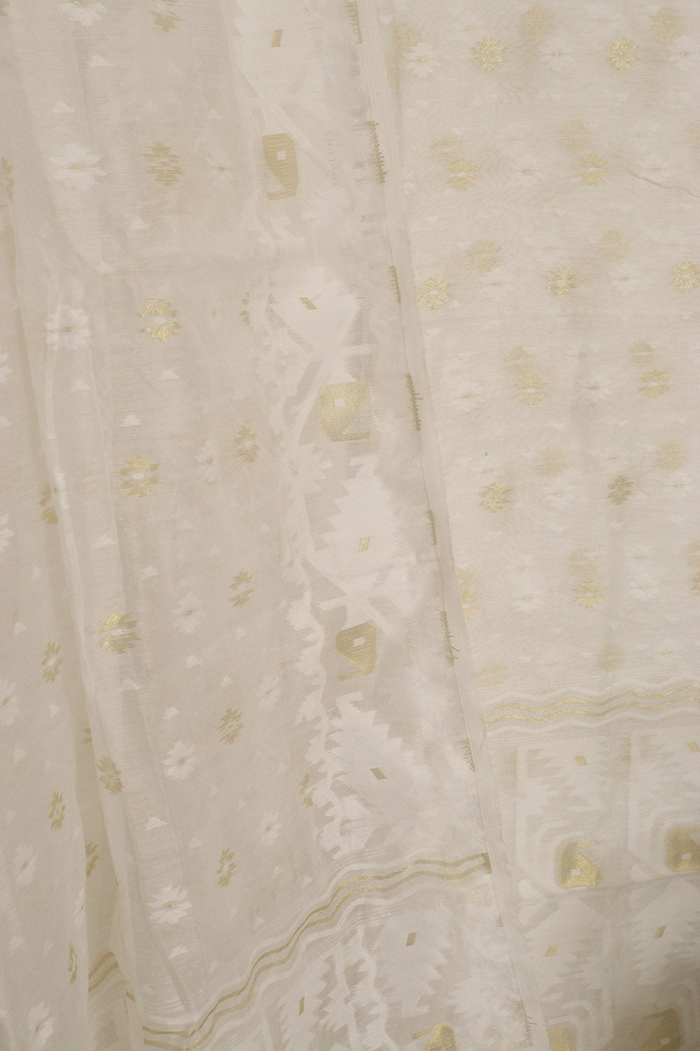 Off White Jamdani Cotton Silk Two Piece Unstitched Suit Set - Luxurion World