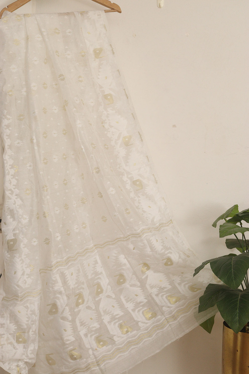 Off White Jamdani Cotton Silk Two Piece Unstitched Suit Set - Luxurion World