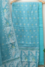 Blue Jamdani Cotton Silk Three Piece Suit Set - Luxurion World