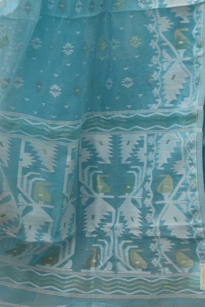 Blue Jamdani Cotton Silk Three Piece Suit Set - Luxurion World