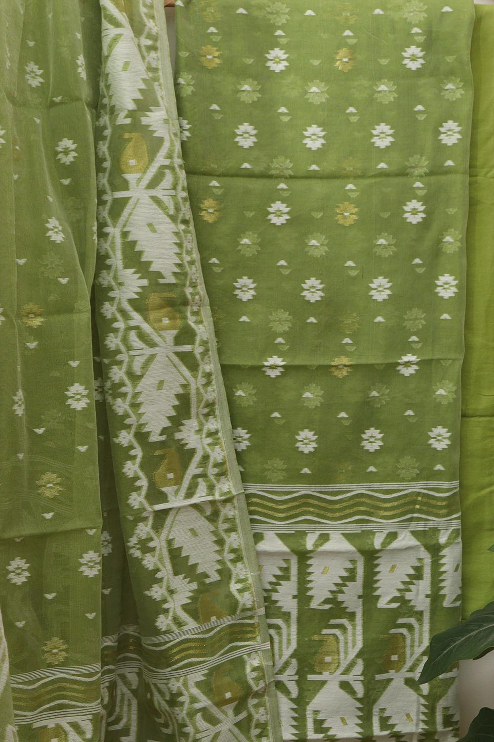 Green Jamdani Cotton Silk Suit Set - Luxurion World