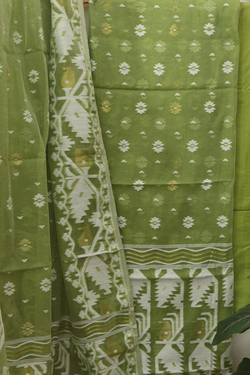 Green Jamdani Cotton Silk Suit Set - Luxurion World