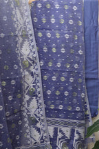 Blue Jamdani Cotton Silk Three Piece Unstitched Suit Set - Luxurion World