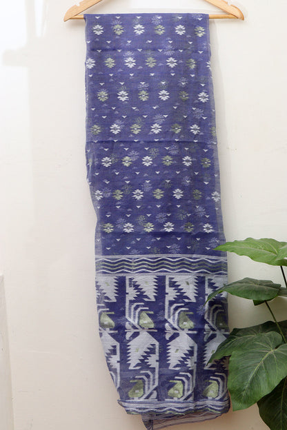 Blue Jamdani Cotton Silk Dupatta - Luxurion World