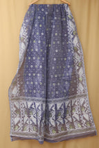 Blue Jamdani Cotton Silk Three Piece Unstitched Suit Set - Luxurion World