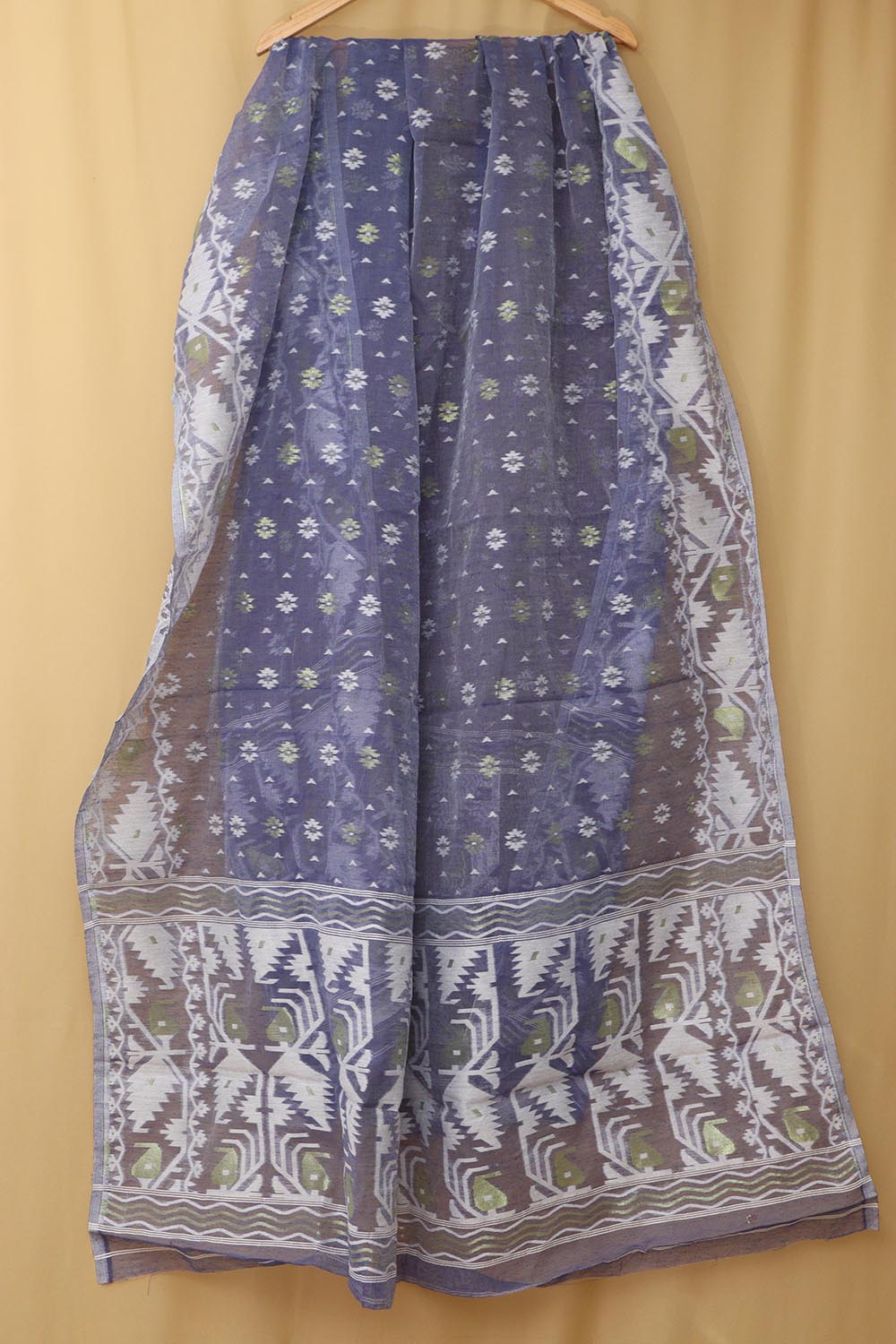 Blue Jamdani Cotton Silk Three Piece Unstitched Suit Set - Luxurion World