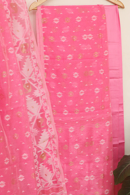 Stunning Pink Jamdani Cotton Silk Suit Set - Luxurion World