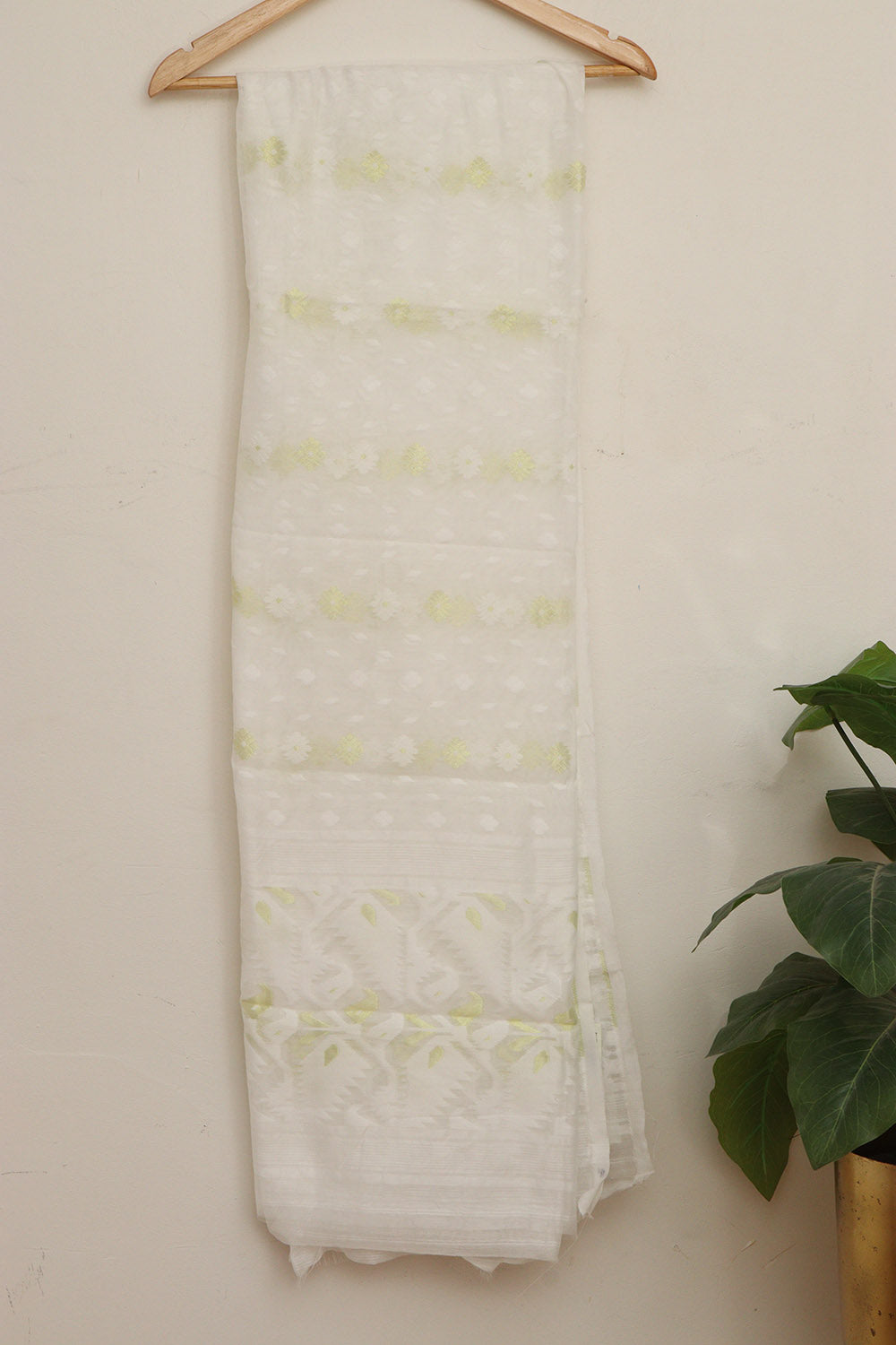White Jamdani Cotton Silk Three Piece Unstitched Suit Set - Luxurion World