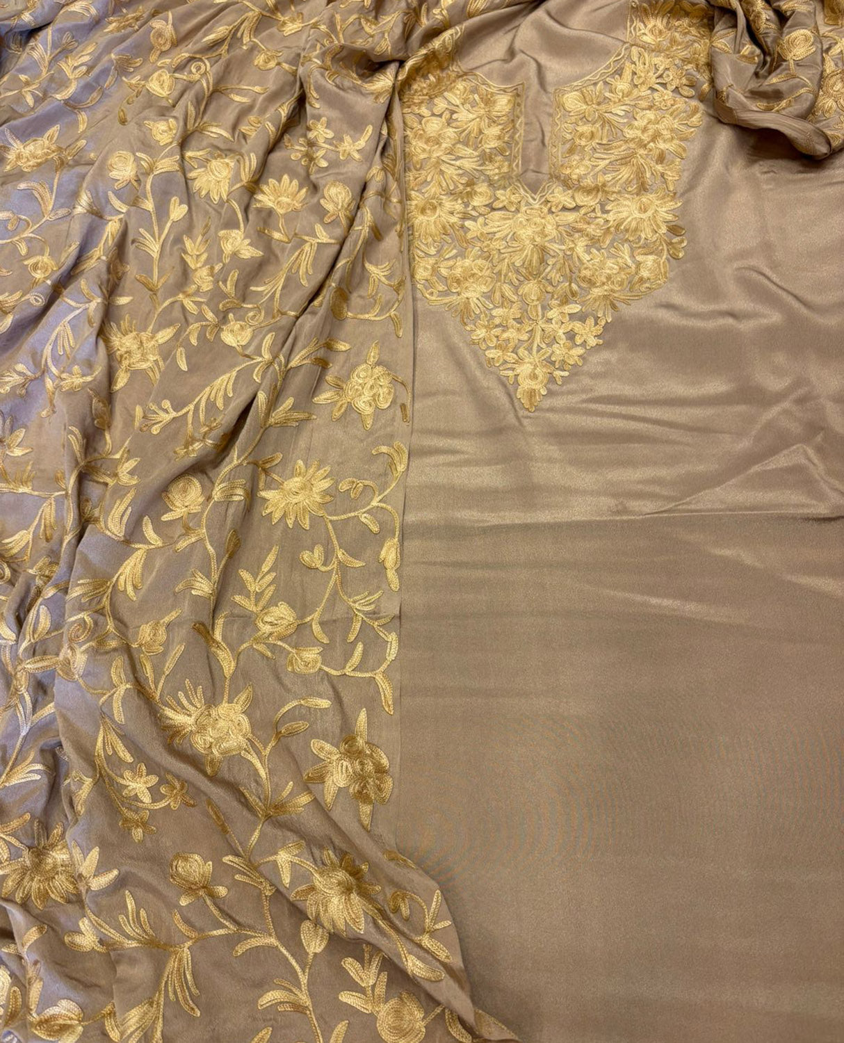 Pastel Kashmiri Aari Work Crepe Three Piece Unstitched Suit Set