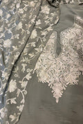 Grey Kashmiri Aari Work Crepe Three Piece Unstitched Suit Set
