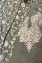 Grey Kashmiri Aari Work Crepe Three Piece Unstitched Suit Set