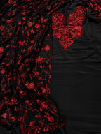 Black And Red Kashmiri Aari Work Crepe Three Piece Unstitched Suit Set