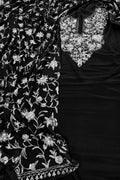 Black And White Kashmiri Aari Work Crepe Three Piece Unstitched Suit Set