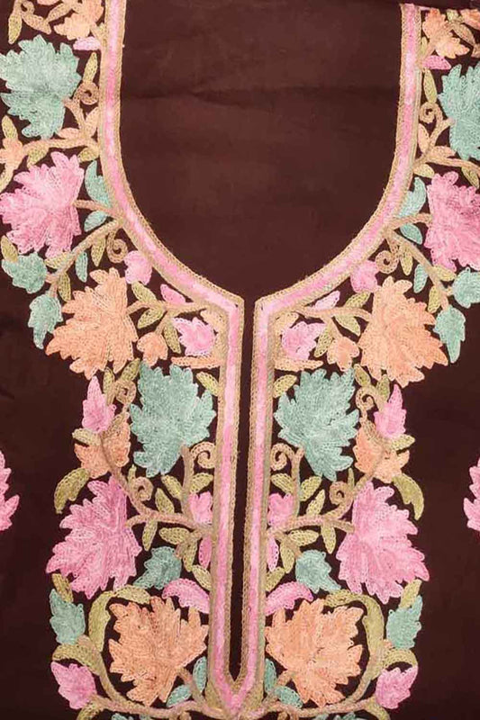 Elegant Maroon Kashmiri Aari Work Cotton Suit Set - Luxurion World