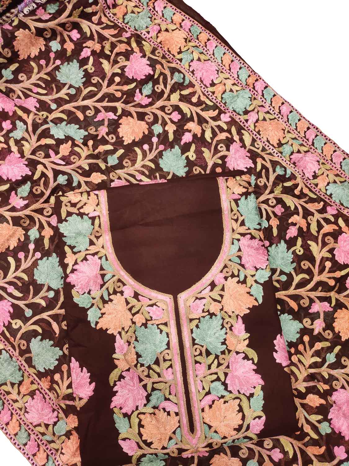 Elegant Maroon Kashmiri Aari Work Cotton Suit Set - Luxurion World