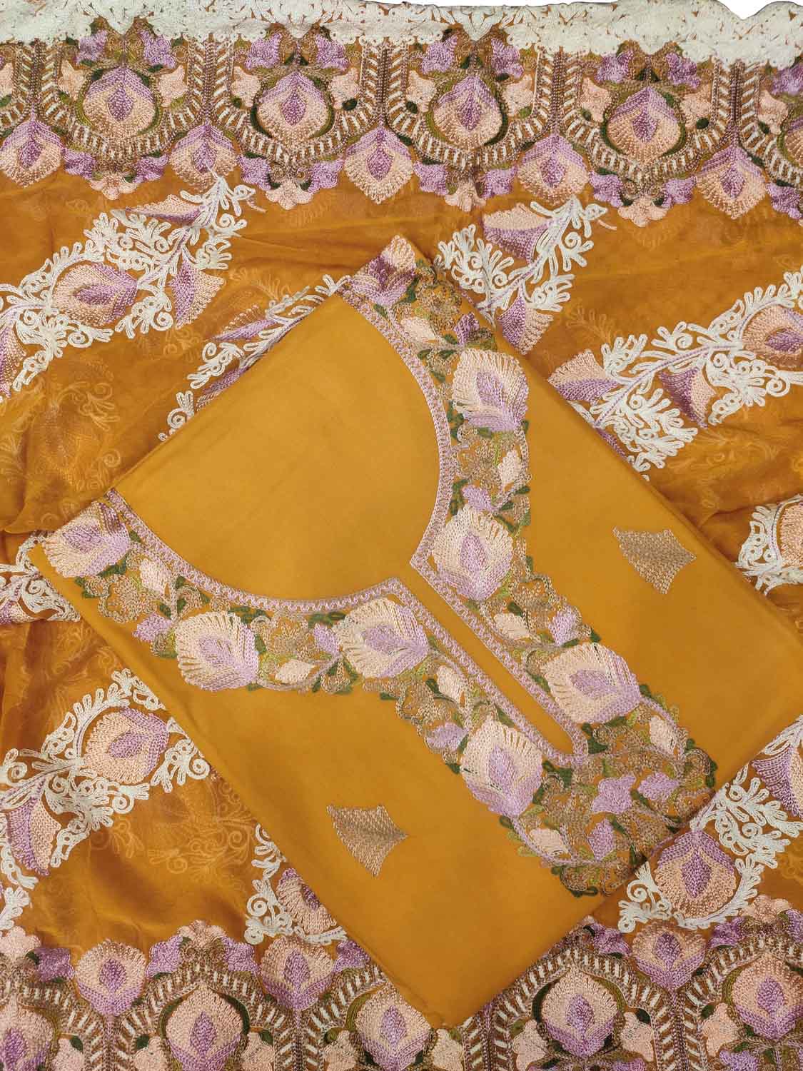 Yellow Kashmiri Aari Work Cotton Suit Set - Luxurion World