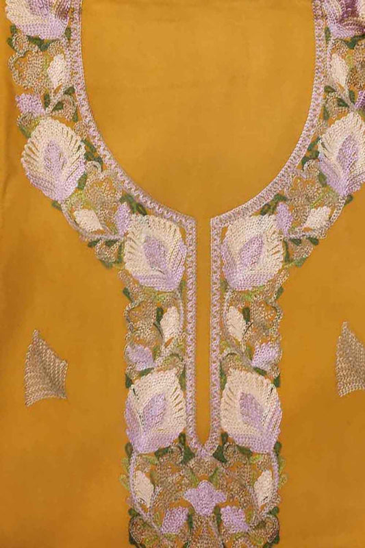 Yellow Kashmiri Aari Work Cotton Suit Set