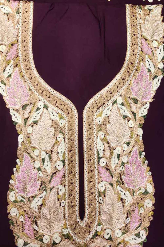 Elegant Purple Kashmiri Aari Work Cotton Suit Set