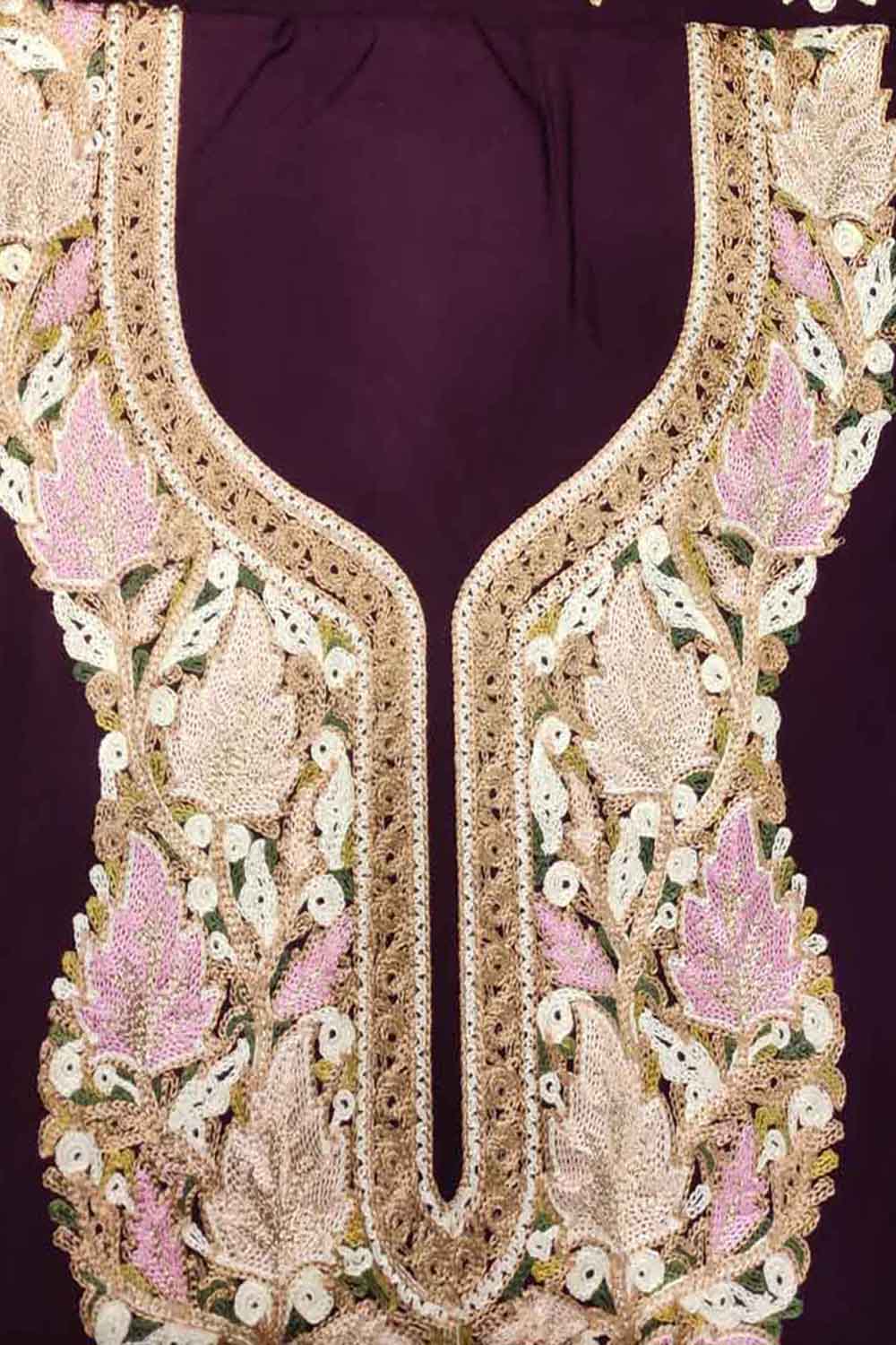 Elegant Purple Kashmiri Aari Work Cotton Suit Set - Luxurion World