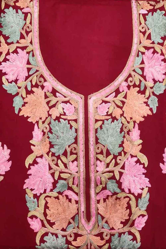 Elegant Red Kashmiri Aari Work Cotton Suit Set
