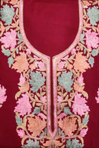 Elegant Red Kashmiri Aari Work Cotton Suit Set - Luxurion World