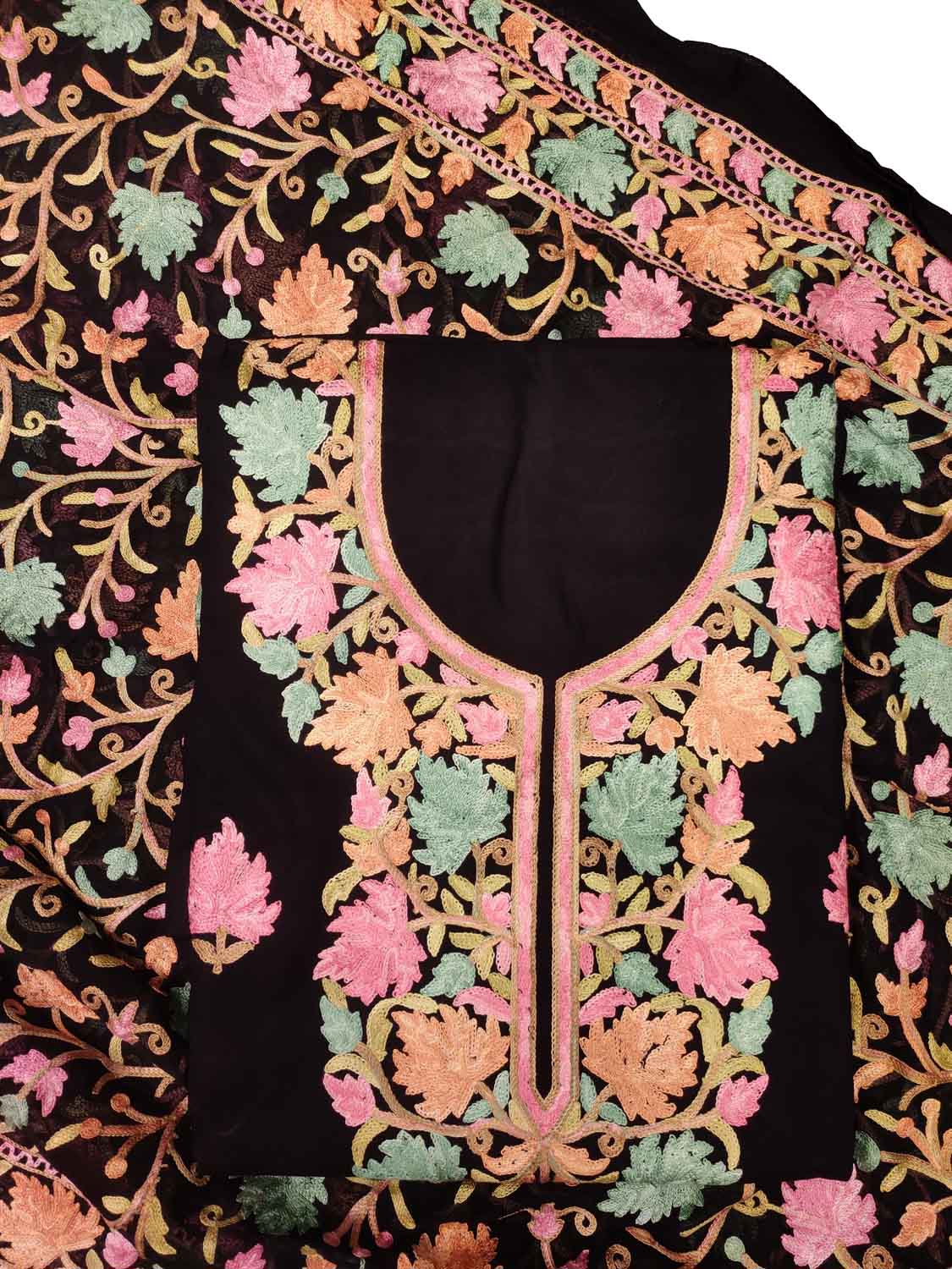 Elegant Black Kashmiri Aari Work Cotton Suit Set - Luxurion World