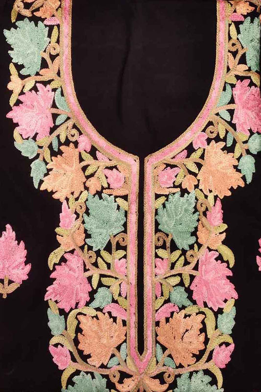 Elegant Black Kashmiri Aari Work Cotton Suit Set