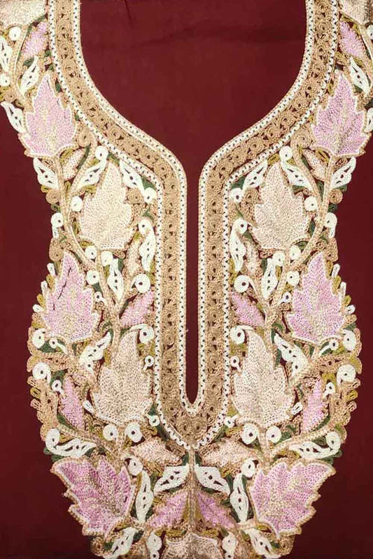 Elegant Red Kashmiri Aari Work Cotton Suit Set - Luxurion World