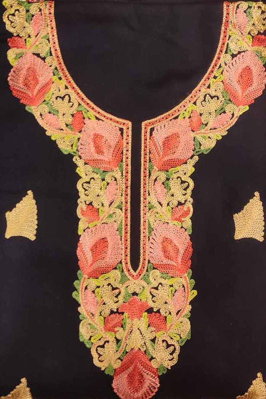 Elegant Black Kashmiri Aari Work Cotton Suit Set