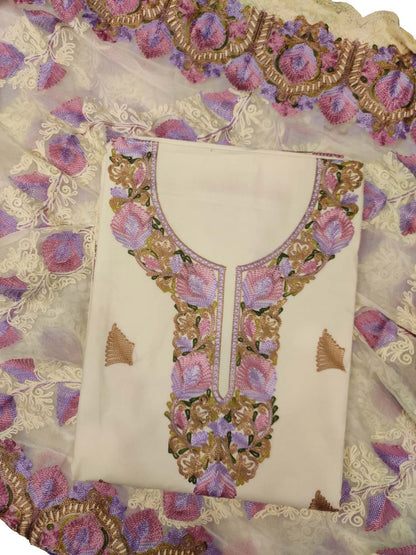 Elegant Off White Kashmiri Aari Work Suit Set - Luxurion World