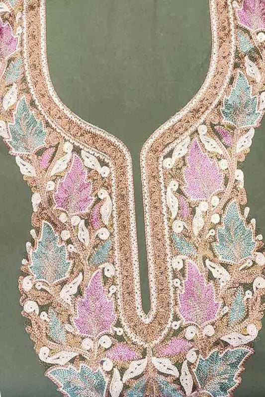 Elegant Green Kashmiri Aari Work Cotton Suit Set - Luxurion World