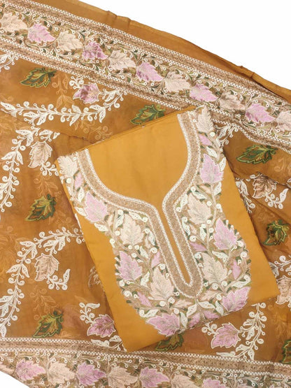 Yellow Kashmiri Aari Work Cotton Suit Set - Luxurion World