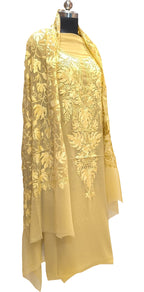 Yellow Kashmiri Aari Work Georgette Three Piece Unstitched Suit Set - Luxurion World