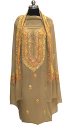 Pastel Kashmiri Aari Work Georgette Three Piece Unstitched Suit Set - Luxurion World