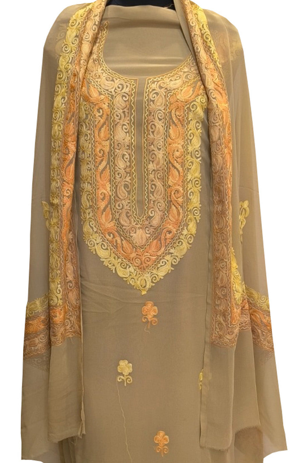 Pastel Kashmiri Aari Work Georgette Three Piece Unstitched Suit Set - Luxurion World