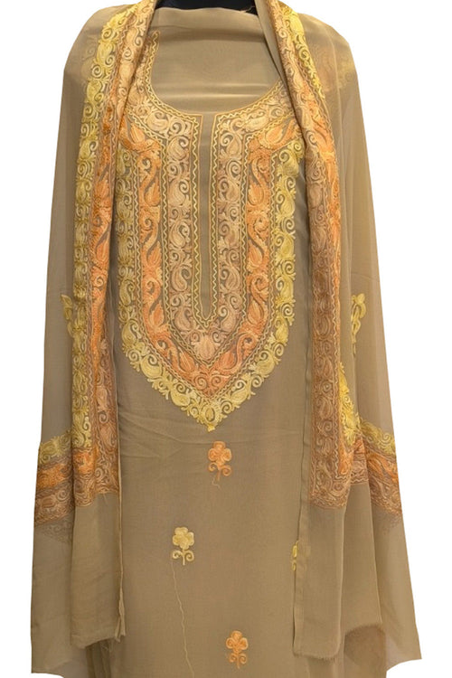 Pastel Kashmiri Aari Work Georgette Three Piece Unstitched Suit Set - Luxurion World