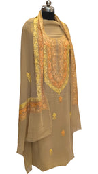 Pastel Kashmiri Aari Work Georgette Three Piece Unstitched Suit Set - Luxurion World