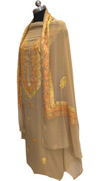 Pastel Kashmiri Aari Work Georgette Three Piece Unstitched Suit Set - Luxurion World