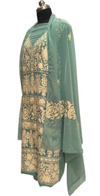 Elegant Blue Kashmiri Aari Work Georgette Three Piece Unstitched Suit Set - Luxurion World